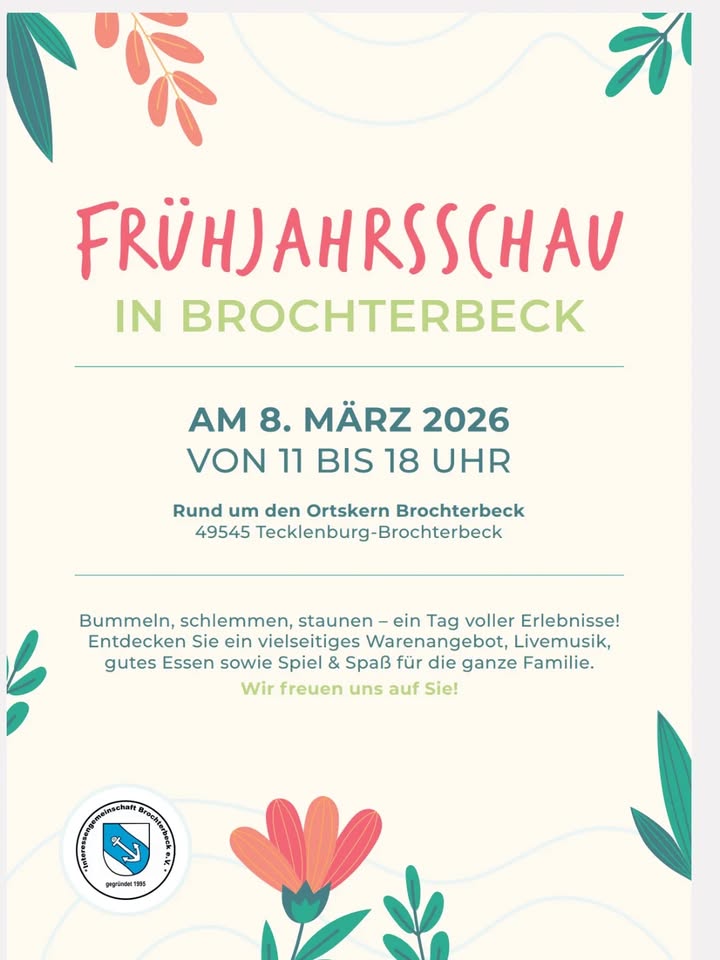 Frühjahrsschau Brochterbeck 2026: Bummeln, Livemusik & Familienprogramm am 08.03.2026